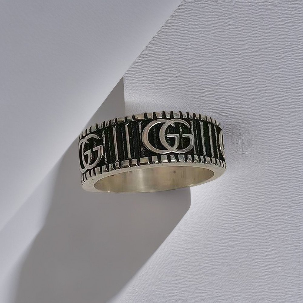 Vintage do old GUCCI double G ladies mens couple silver ring